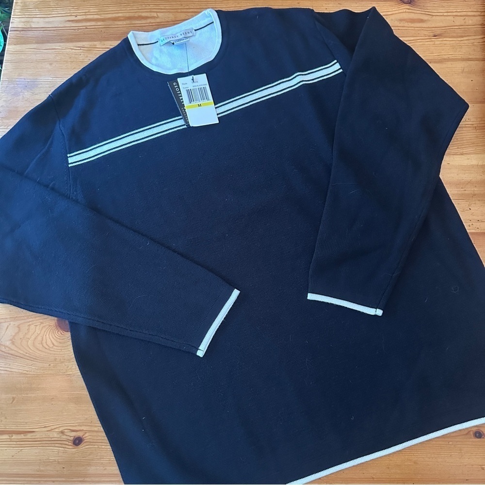 NWT Geoffery Beene Classic Pullover crewneck sweater black white stripes men M